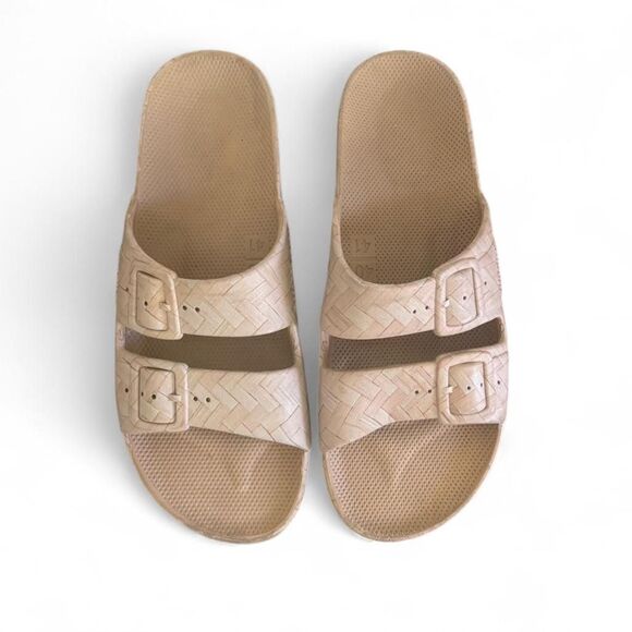Freedom Moses Shoes - Freedom Moses Women's Tan and Cream Slides